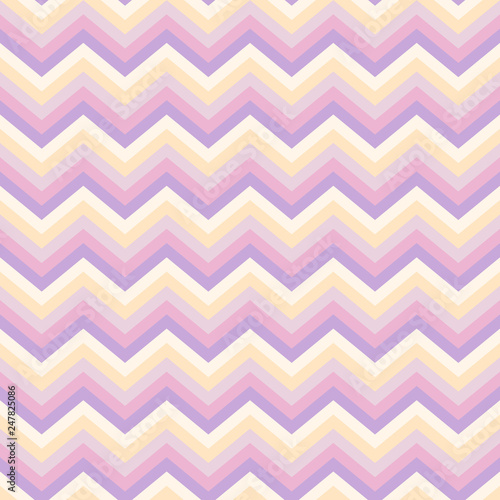 Seamless light abstract pattern. Geometric zig zag print composed of zigzag lines purple, pink, yellow colors.