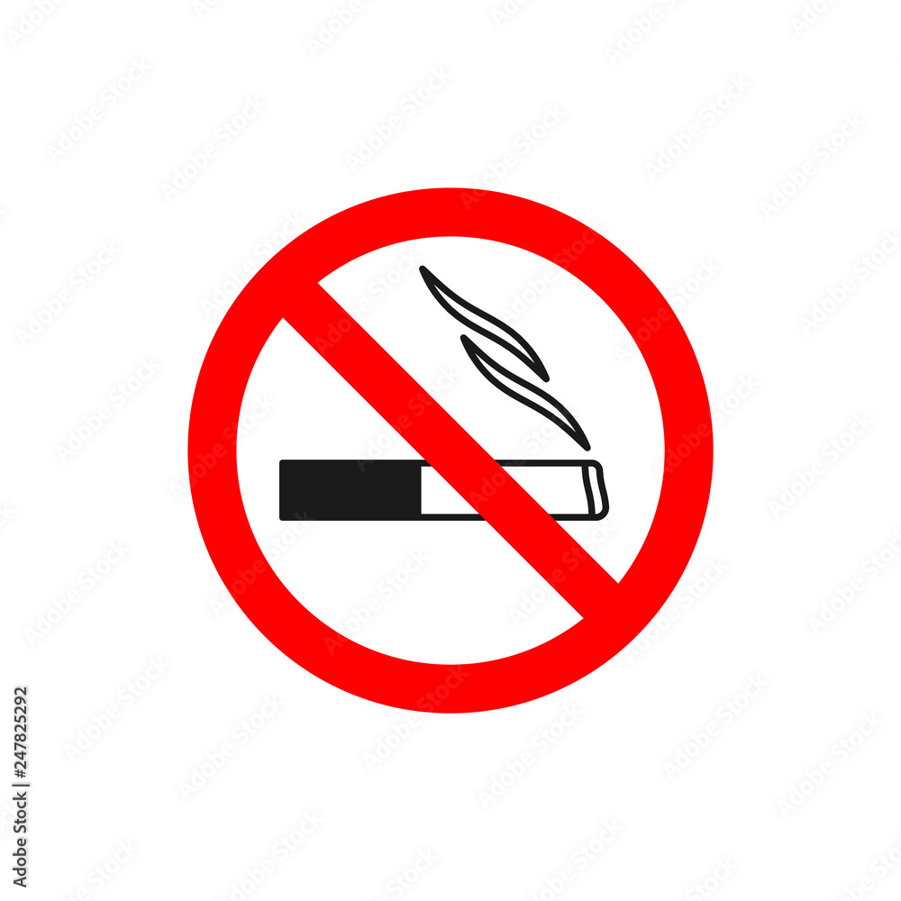No smoking symbol. Black lines cigarette in red crossed circle. Forbidden sign with cigarette. Prohibition sign. No smoking symbol. Black lines cigarette in red crossed circle. Forbidden sign with cigarette. Prohibition sign.