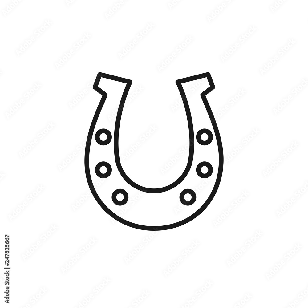 Black isolated outline icon of horseshoe on white background. Line Icon of horseshoe. Symbol of luck. Black isolated outline icon of horseshoe on white background. Line Icon of horseshoe. Symbol of luck.