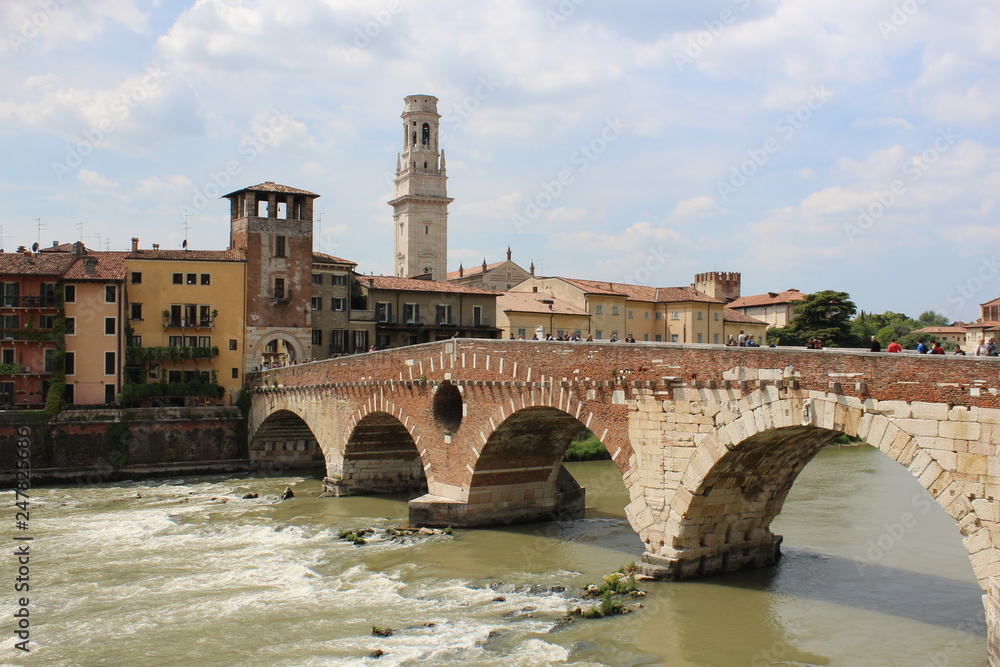 Verona view with bridge and river