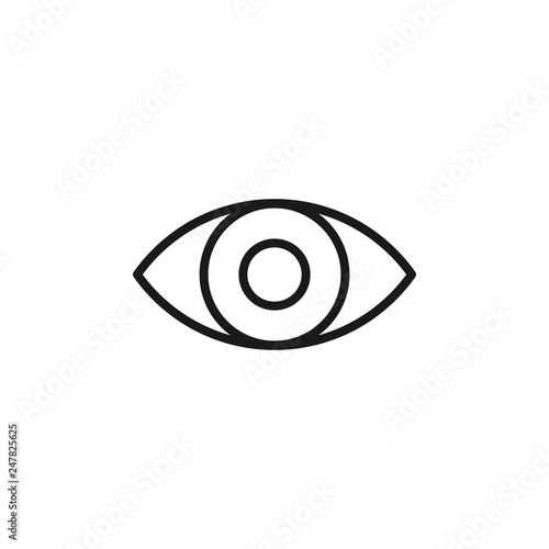 Black isolated outline icon of eye on white background. Line Icon of eye. Vision.