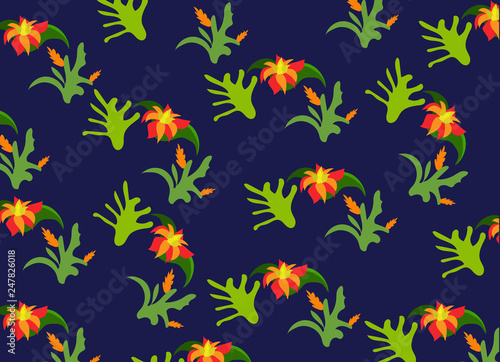 tropical background, flowers and leaves