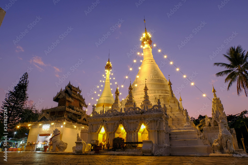 Phra That Doi Kong Mu Temple the most famous place for tourist visit at Mae Hong Son shoot in after sunset