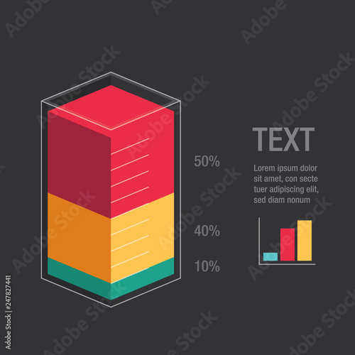 Colorful liquid histogram glass bar with measuring scales display. Flat design inforchart infographic template, graphic isometric illustration concept vector eps 10  isolated on black background