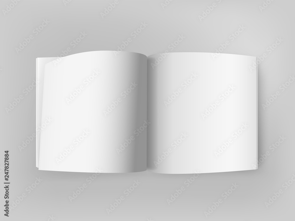 White square open book on grey table. Vector mockup White square open book on grey table. Vector mockup