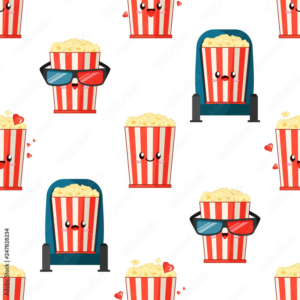 cute cartoon popcorn buckets watch film and express different emotions  Stock Vector | Adobe Stock