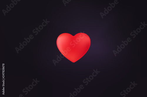 Red heart on dark background. Vector illustration. Valentines card concept
