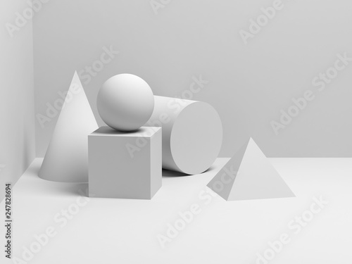 Fototapeta Naklejka Na Ścianę i Meble -  Abstract white classical still life installation 3d