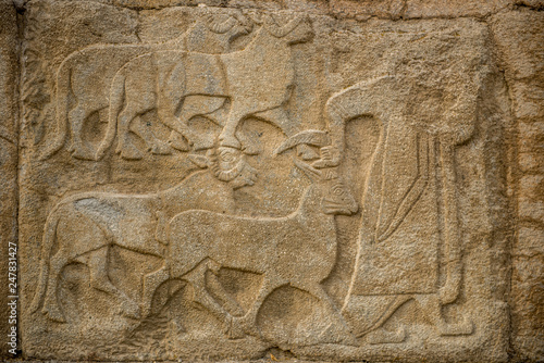 The Lion Gate in the south west of Hattusa at sun rise, also known as Hattusha, is an ancient city located near modern Bogazkale in the Corum Province of Turkey’s Black Sea Region. photo