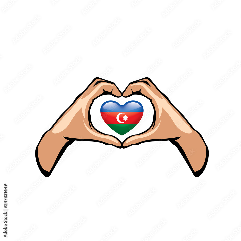 Azerbaijan flag and hand on white background. Vector illustration Azerbaijan flag and hand on white background. Vector illustration