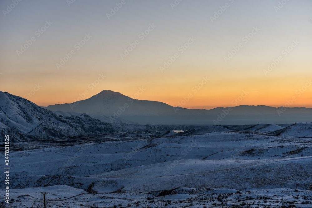 Ararat mountain in the winter sunset,Armenia. Ararat mountain in the winter sunset,Armenia.