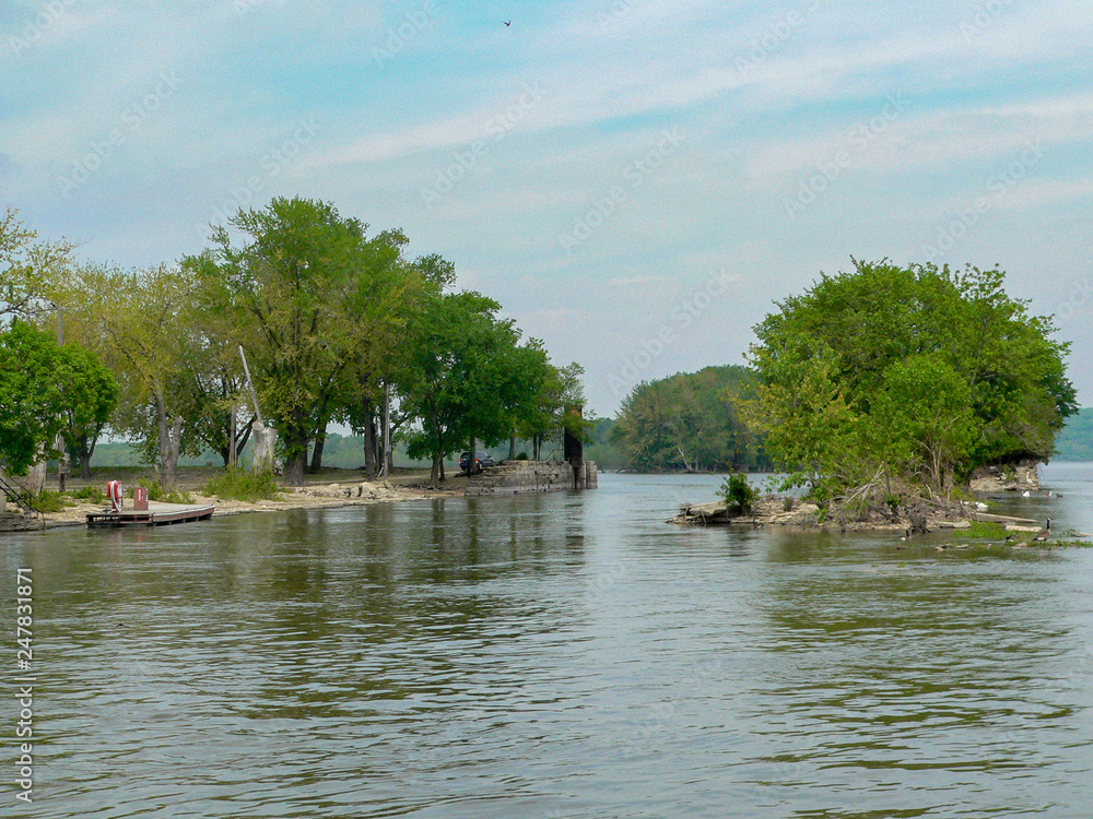 An island in the Illinois River with a stone wall and a mini silo An island in the Illinois River with a stone wall and a mini silo