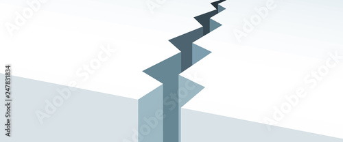 Black lightning shaped long deep crack on the ground clipart banner template, relationship broken as sign symbol app ui ux web. Morden flat design style vector eps 10 isolated on white background