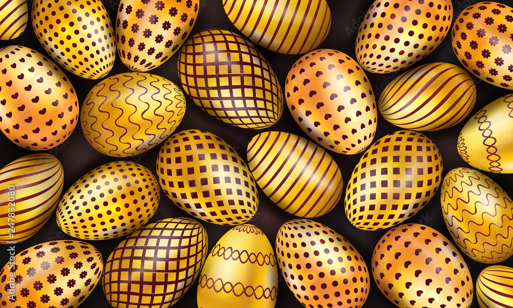 Collection of decorated golden Easter eggs on black background. Vector Illustration Collection of decorated golden Easter eggs on black background. Vector Illustration