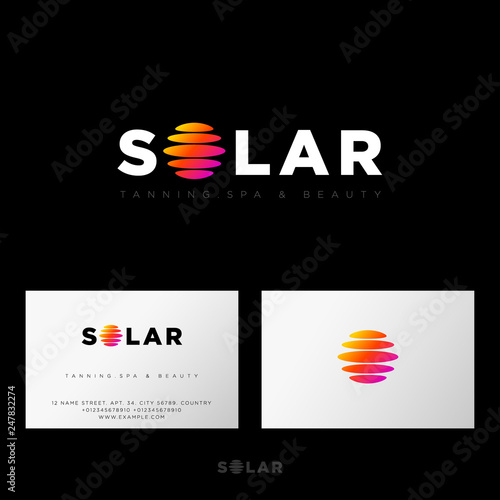 Solar logo. Tanning Studio logo. Spa and Beauty emblem. Corporate style. Business card. Web, UI icon. 