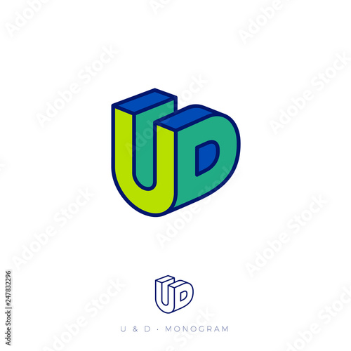 UD logo. U and D letters in block. Multi Colored emblem like 3D. Flat network, web icon.