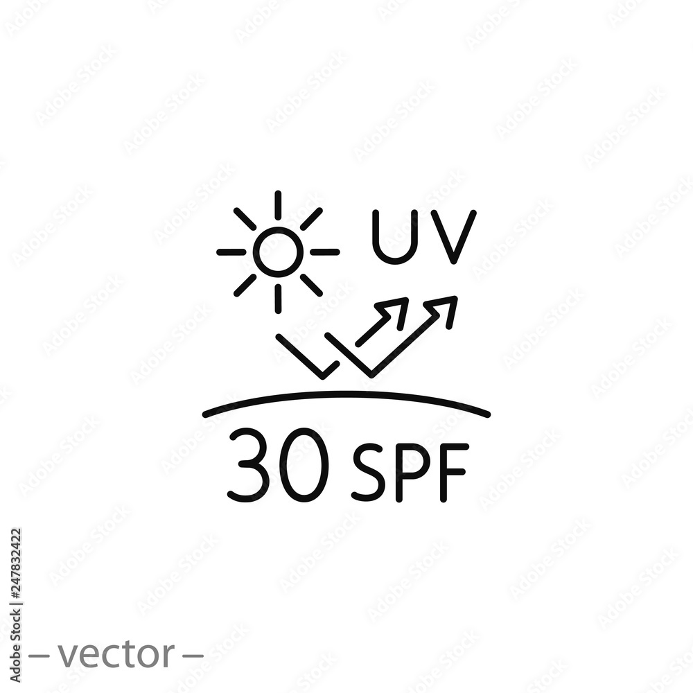 uv protect icon, spf 30 linear sign on white background - vector illustration eps10