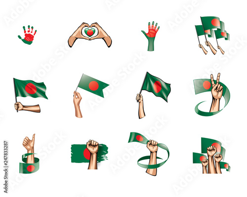 Bangladesh flag and hand on white background. Vector illustration © butenkow
