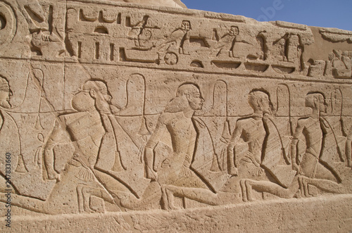 Relief depicting a row of captives in Abu Simbel temple of Ramesses II, Egypt