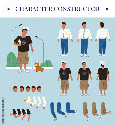 Happy young man. Flat dark skinned vector guy. Character constructor ready to use