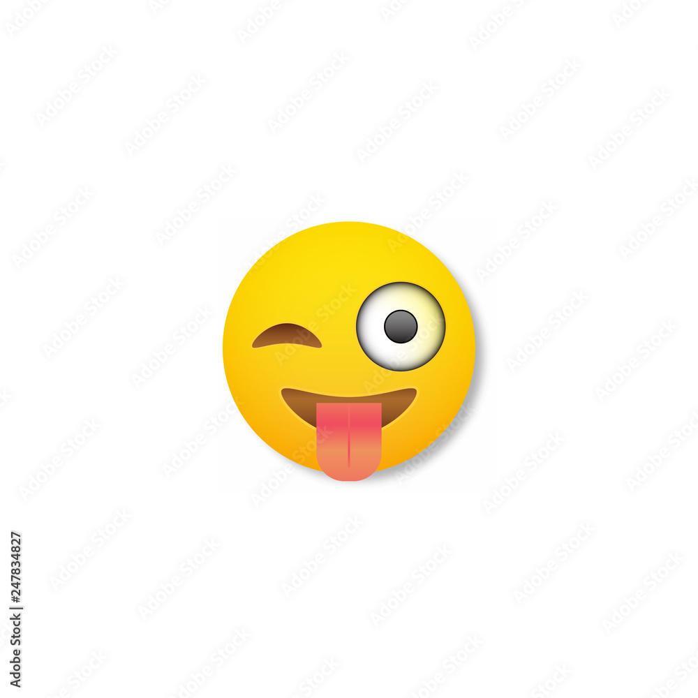 Smile face in 3d style showing tongue on white background