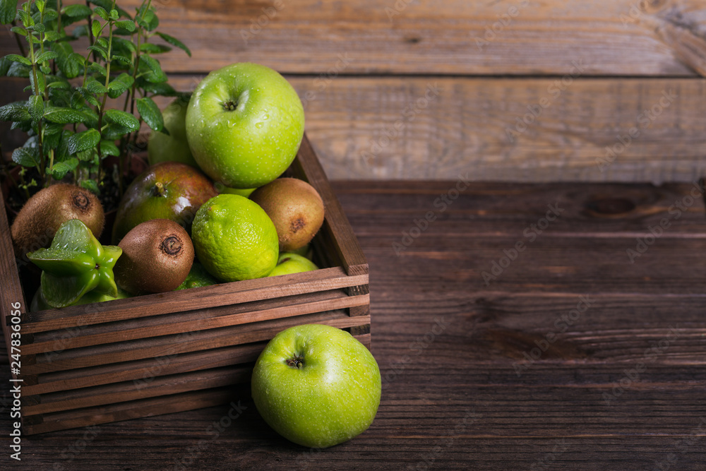 Set of green fruits for healthy diet and detox: apple, lime, kiwi, mango, carambola and mint. Set of green fruits for healthy diet and detox: apple, lime, kiwi, mango, carambola and mint.