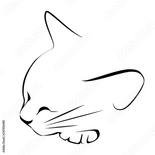 Logo drawing sketch sleeping black white cat 