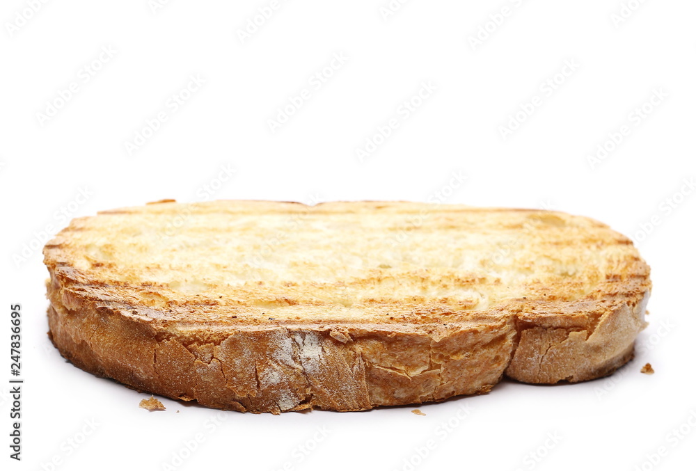 Fried whole wheat toast bread slices isolated on white background