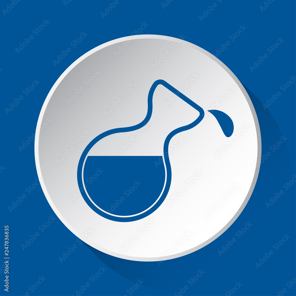 flask with a drop, blue icon on white button flask with a drop, blue icon on white button