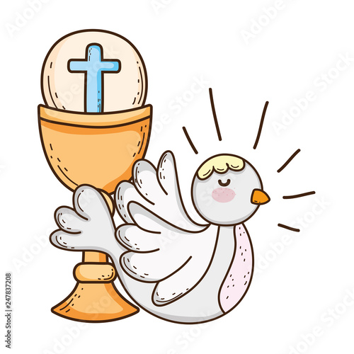 sacred chalice religious with dove bird