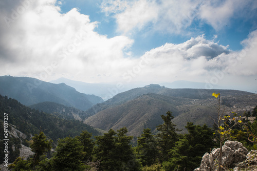 Breathtaking view of Parnitha mountain from Bafi refuge in Aharnes, Attiki, Greece