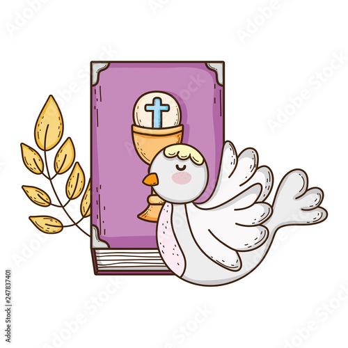 holy bible book with dove bird