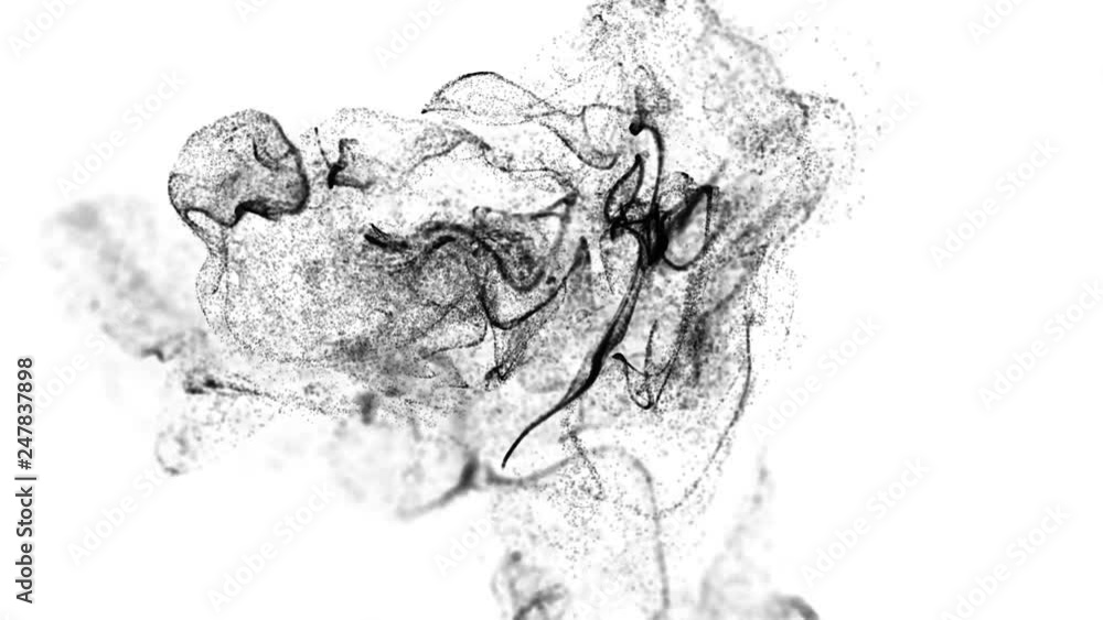 3d ink effect advection in 4k. black particles in stream of invisible ...