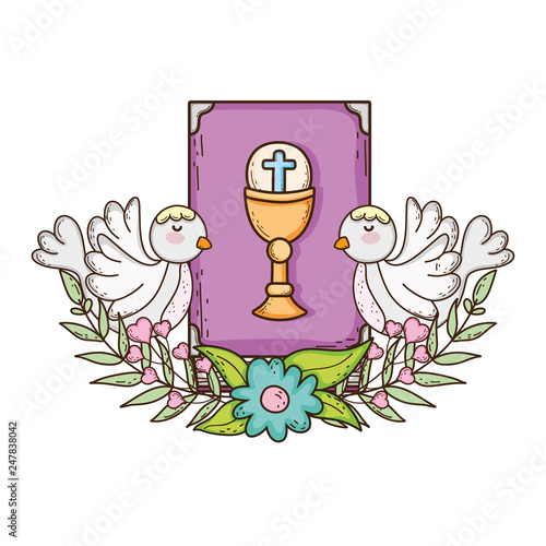 holy bible book with doves birds