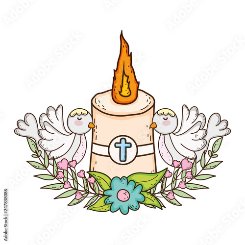 Paschal candle sacred with doves birds
