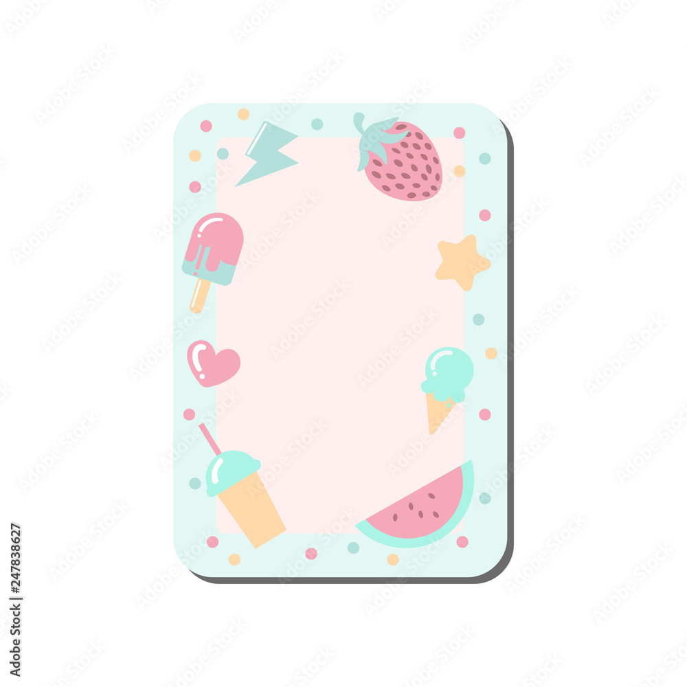 Cute Card with Place for Notes Decorated with Sweets and Fruits, Trendy Lined Template Can Be Used for Calendar Daily Planner, Note Paper, Organizer, Schedule Vector Illustration Cute Card with Place for Notes Decorated with Sweets and Fruits, Trendy Lined Template Can Be Used for Calendar Daily Planner, Note Paper, Organizer, Schedule Vector Illustration