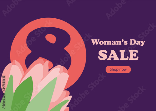 Happy Woman's Day banner in flat style