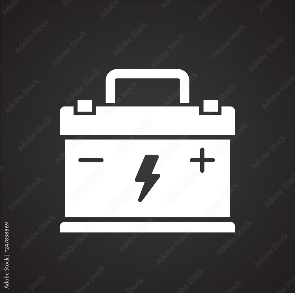 Car battery icon on black background for graphic and web design, Modern simple vector sign. Internet concept. Trendy symbol for website design web button or mobile app