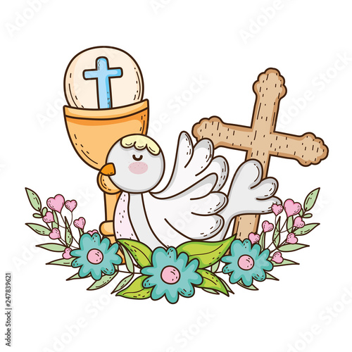 sacred chalice religious with dove bird