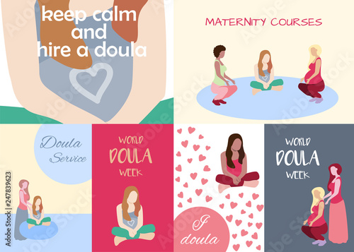 World Doula Week banners set in a modern cartoon style.