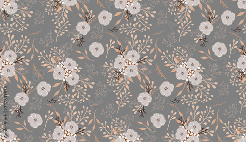 Floral vector pattern with small flowers and leaves.