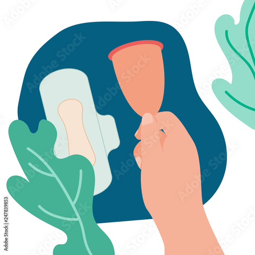 Banner with menstrual cups in flat style