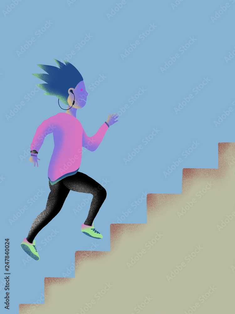 Illustration of a man running up a stairs Illustration of a man running up a stairs