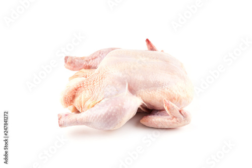 raw chicken carcass on white