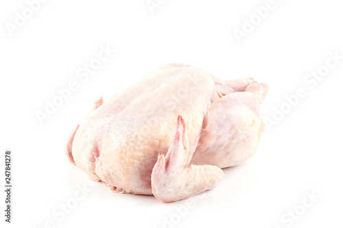 raw chicken carcass on white