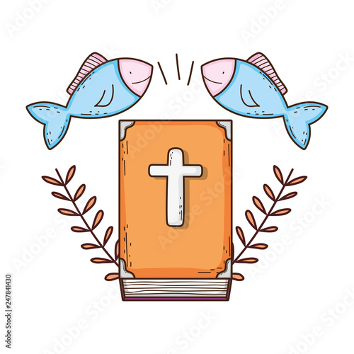 holy bible book with fishes