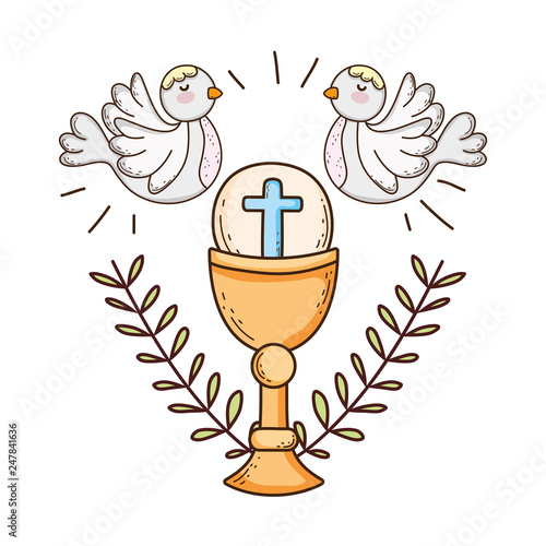 sacred chalice religious with doves birds