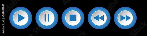 blue, white round music control buttons set