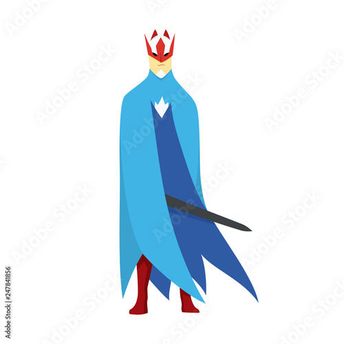 Superhero king actions icon in cartoon colored style jump pose in blue raincoat vector illustration.