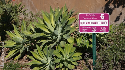 Sign advising of reclaimed irrigation water in use